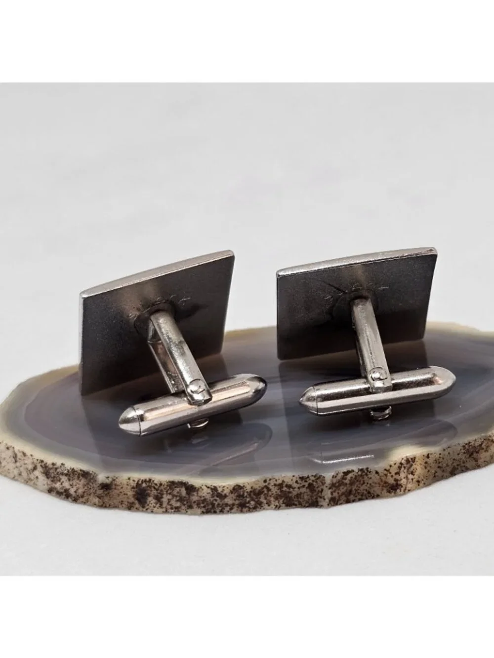Vintage Swank Silver Tone Fleur De Lis Crown Square Cufflinks Men's Jewelry